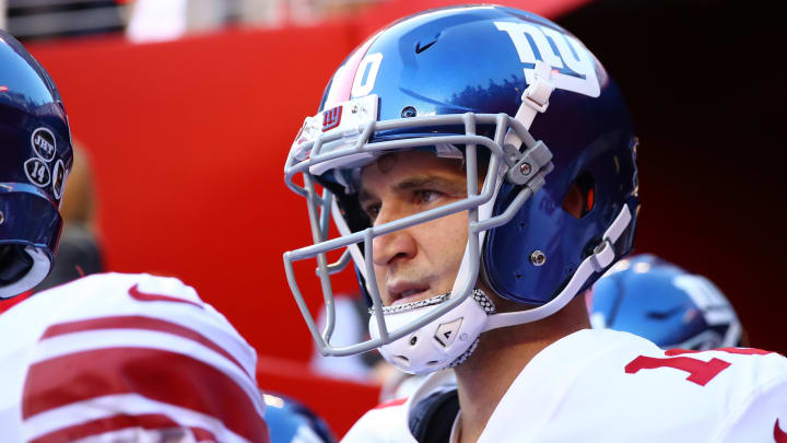 SANTA CLARA, CA – NOVEMBER 12: Eli Manning No. 10 of the New York Giants stands in the tunnel prior to playing the San Francisco 49ers in their NFL game at Levi’s Stadium on November 12, 2017 in Santa Clara, California. (Photo by Ezra Shaw/Getty Images)