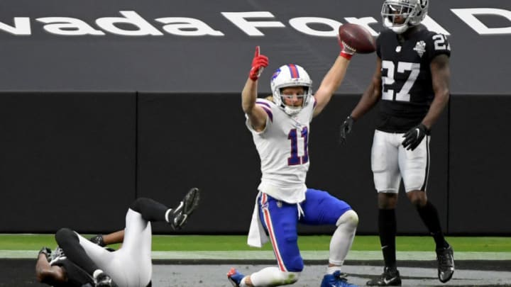 LAS VEGAS, NEVADA - OCTOBER 04: Cole Beasley #11 of the Buffalo Bills celebrates after catching an 11 yard touchdown pass thrown by Josh Allen #17 against the Las Vegas Raiders during the second quarter in the game at Allegiant Stadium on October 04, 2020 in Las Vegas, Nevada. (Photo by Ethan Miller/Getty Images)