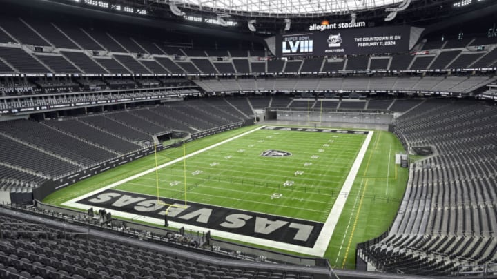 LAS VEGAS, NEVADA - DECEMBER 15: A general view of the playing field at Allegiant Stadium after a news conference announcing that the enclosed venue will host the 2024 Super Bowl at Allegiant Stadium on December 15, 2021 in Las Vegas, Nevada. (Photo by David Becker/Getty Images)