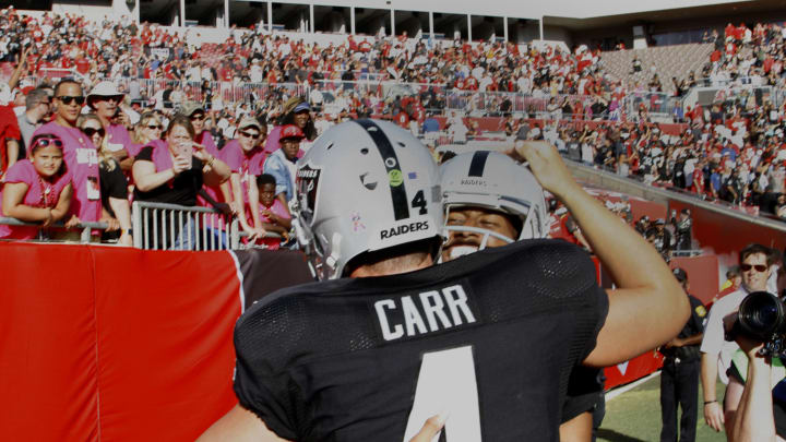 Raiders QB Derek Carr (Photo by Joseph Garnett Jr. /Getty Images)