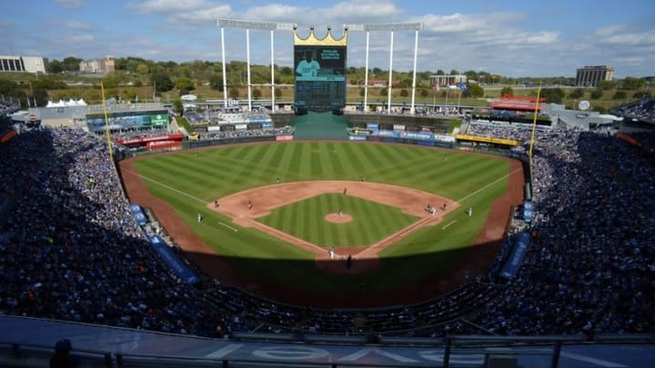 Oct 2, 2016; Kansas City, MO, USA; A general view of Kauffman Stadium in the fourth inning between the Kansas City Royals and Cleveland Indians. The Indians won 3-2. Mandatory Credit: John Rieger-USA TODAY Sports