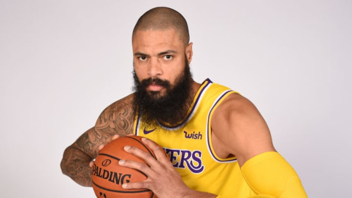 LOS ANGELES, CA - NOVEMBER 7: Tyson Chandler #5 of the Los Angeles Lakers poses for a portrait at Staples Center on November 5, 2018 in Los Angeles, California. NOTE TO USER: User expressly acknowledges and agrees that, by downloading and/or using this Photograph, user is consenting to the terms and conditions of the Getty Images License Agreement. Mandatory Copyright Notice: Copyright 2018 NBAE (Photo by Andrew D. Bernstein/NBAE via Getty Images)