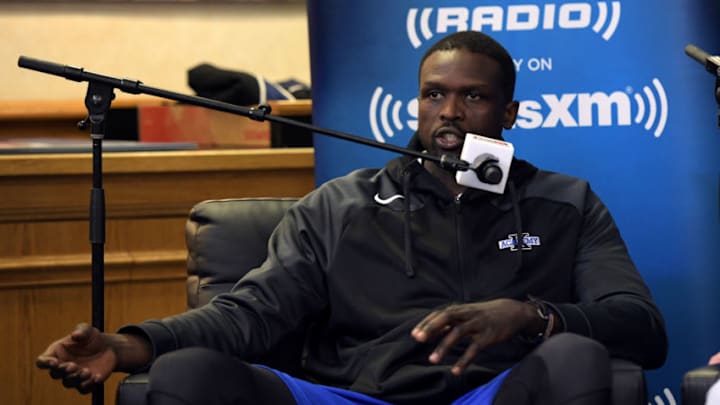DURHAM, NC - MAY 31: Former Duke basketball player Luol Deng sits down for SiriusXM's Town Hall With Hall Of Fame Coach Mike Krzyzewski at Bill Brill Media Room in Cameron Indoor Stadium on May 31, 2018 in Durham, North Carolina. (Photo by Lance King/Getty Images for SiriusXM)