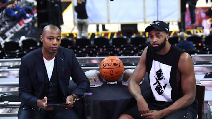 CLEVELAND, OH - JUNE 08: Caron Butler moderates a Facebook Live chat with Tristan Thompson