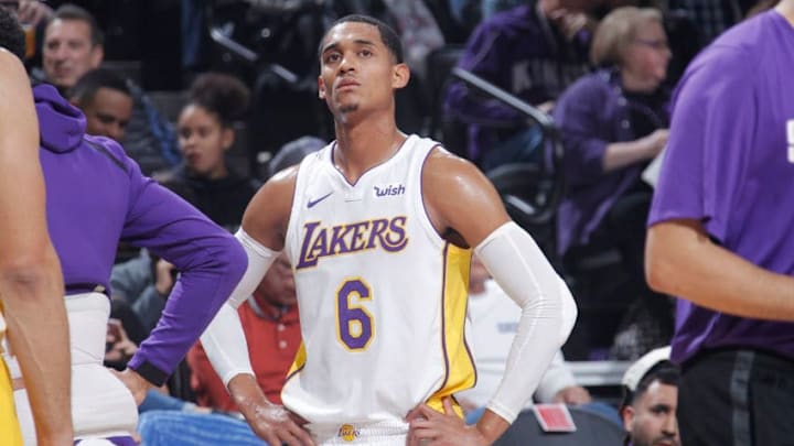 SACRAMENTO, CA - NOVEMBER 22: Jordan Clarkson #6 of the Los Angeles Lakers looks on during the game against the Sacramento Kings on November 22, 2017 at Golden 1 Center in Sacramento, California. NOTE TO USER: User expressly acknowledges and agrees that, by downloading and or using this photograph, User is consenting to the terms and conditions of the Getty Images Agreement. Mandatory Copyright Notice: Copyright 2017 NBAE (Photo by Rocky Widner/NBAE via Getty Images) SACRAMENTO, CA - NOVEMBER 22: Jordan Clarkson #6 of the Los Angeles Lakers looks on during the game against the Sacramento Kings on November 22, 2017 at Golden 1 Center in Sacramento, California. NOTE TO USER: User expressly acknowledges and agrees that, by downloading and or using this photograph, User is consenting to the terms and conditions of the Getty Images Agreement. Mandatory Copyright Notice: Copyright 2017 NBAE (Photo by Rocky Widner/NBAE via Getty Images)
