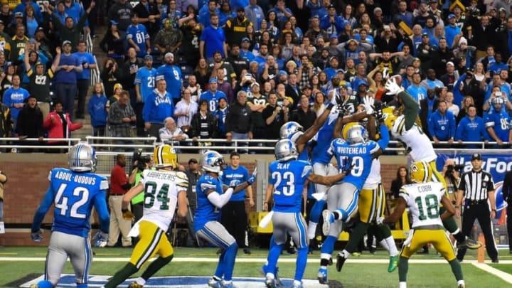 Green Bay Packers tight end Richard Rodgers catches a game winning Hail Mary touchdown pass against the Detroit Lions. Tim Fuller-USA TODAY Sports