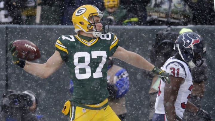 Dec 4, 2016; Green Bay, WI, USA; Green Bay Packers wide receiver Jordy Nelson (87) spikes the ball after catching a 32 yard touchdown pass during the fourth quarter of their game against the Houston Texans at Lambeau Field. Mandatory Credit: Mark Hoffman/Milwaukee Journal Sentinel via USA TODAY Sports