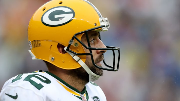 LANDOVER, MD – SEPTEMBER 23: Aaron Rodgers #12 of the Green Bay Packers looks on after the Packers failed to convert against the Washington Redskins in the fourth quarter at FedExField on September 23, 2018 in Landover, Maryland. (Photo by Rob Carr/Getty Images)