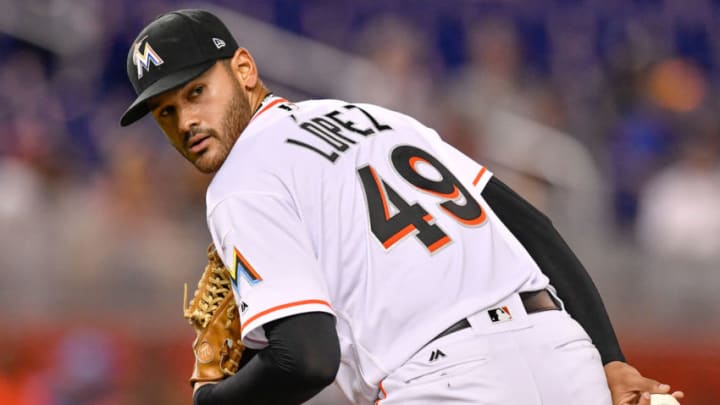 MIAMI, FL - AUGUST 07: Pablo Lopez #49 of the Miami Marlins looks back at first base in the second inning against the St. Louis Cardinals at Marlins Park on August 7, 2018 in Miami, Florida. (Photo by Mark Brown/Getty Images) MIAMI, FL - AUGUST 07: Pablo Lopez #49 of the Miami Marlins looks back at first base in the second inning against the St. Louis Cardinals at Marlins Park on August 7, 2018 in Miami, Florida. (Photo by Mark Brown/Getty Images)