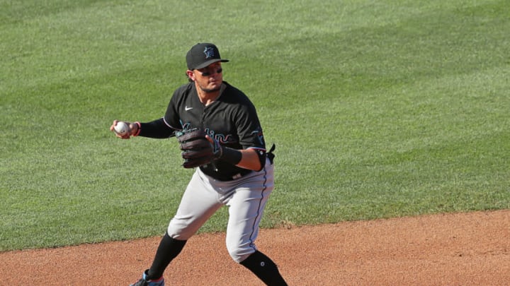 PHILADELPHIA, PA - JULY 25: Miguel Rojas #19 of the Miami Marlins plays shortstop during a game against the Philadelphia Phillies at Citizens Bank Park on July 25, 2020 in Philadelphia, Pennsylvania. The 2020 season had been postponed since March due to the COVID-19 pandemic. The Phillies won 7-1.(Photo by Hunter Martin/Getty Images)