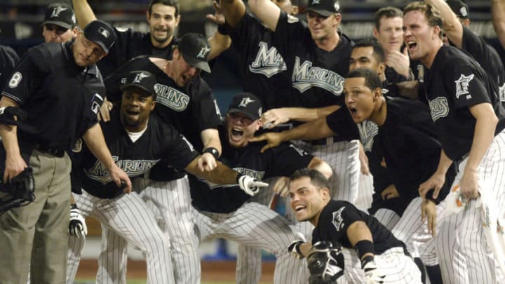 MIAMI - OCTOBER 22: The Florida Marlins await Alex Gonzalez