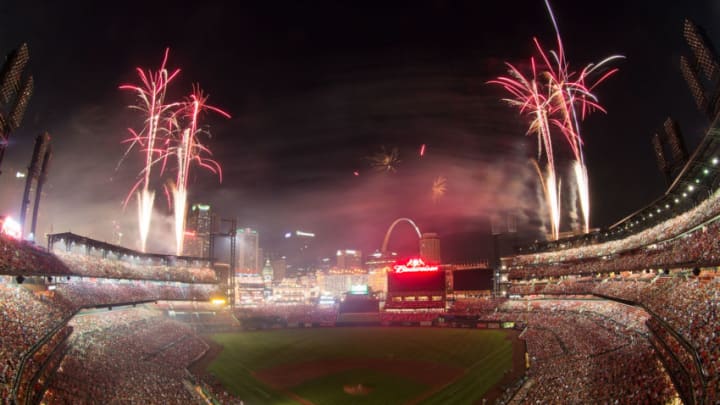 ST. LOUIS, MO - JULY 3: Fireworks are shot off to celebrate Independence Day after a game between the St. Louis Cardinals and the Miami Marlins at Busch Stadium on July 3, 2017 in St. Louis, Missouri. (Photo by Dilip Vishwanat/Getty Images)