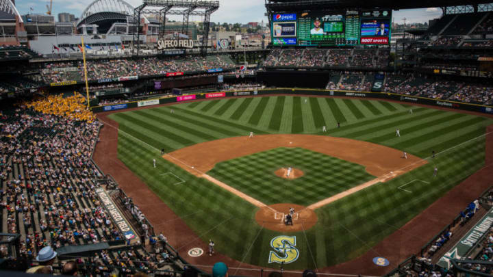 SEATTLE, WA - JULY 09: The Seattle Mariners play the Oakland Athletics in the first inning at Safeco Field on July 9, 2017 in Seattle, Washington. (Photo by Lindsey Wasson/Getty Images)