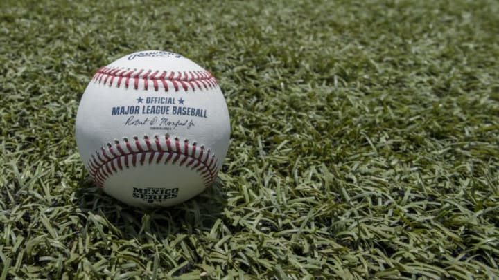 MONTERREY, MEXICO - MAY 06: Detail of the official game ball prior the MLB game between the San Diego Padres and the Los Angeles Dodgers at Estadio de Beisbol Monterrey on May 6, 2018 in Monterrey, Mexico. (Photo by Azael Rodriguez/Getty Images)