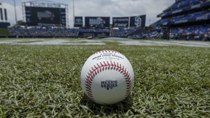 MONTERREY, MEXICO - MAY 06: Detail of the official game ball prior the MLB game between the San Diego Padres and the Los Angeles Dodgers at Estadio de Beisbol Monterrey on May 6, 2018 in Monterrey, Mexico. (Photo by Azael Rodriguez/Getty Images)