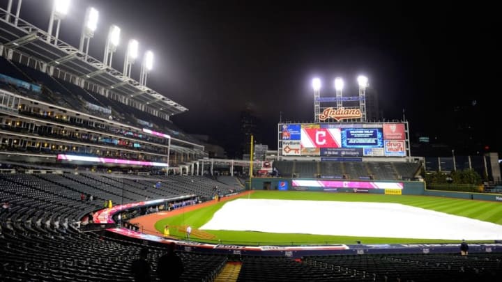 Sep 29, 2015; Cleveland, OH, USA; A general view of Progressive Field during a rain delay of a game between the Cleveland Indians and the Minnesota Twins. Mandatory Credit: David Richard-USA TODAY Sports