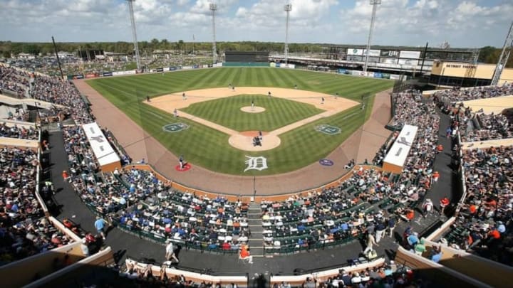 Mar 14, 2016; Lakeland, FL, USA; A rooftop view of the field during the seventh inning of a spring training baseball game between the Detroit Tigers and the New York Mets at Joker Marchant Stadium. Mandatory Credit: Reinhold Matay-USA TODAY Sports