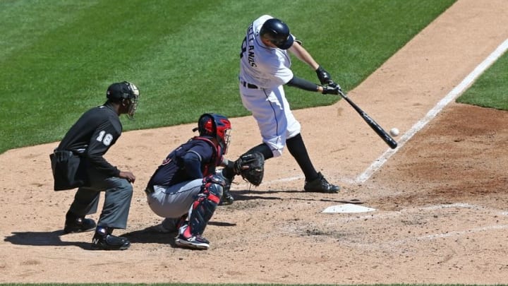 Apr 24, 2016; Detroit, MI, USA; Detroit Tigers third baseman Nick Castellanos (9) against the Cleveland Indians at Comerica Park. The Indians won 6-3. Mandatory Credit: Aaron Doster-USA TODAY Sports