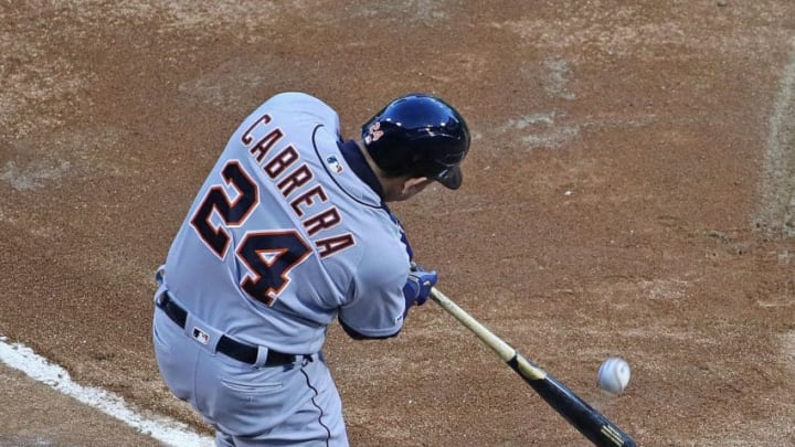 Miguel Cabrera of the Detroit Tigers bats in the first inning against