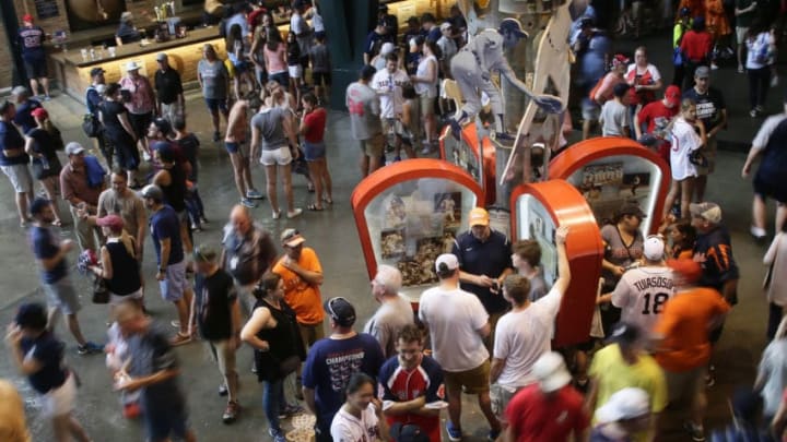 DETROIT, MI - JULY 6: Fans crowd the concours at Comerica Park during a rain delay for the Detroit Tigers game against the Boston Red Sox on July 6, 2019 in Detroit, Michigan. (Photo by Duane Burleson/Getty Images)