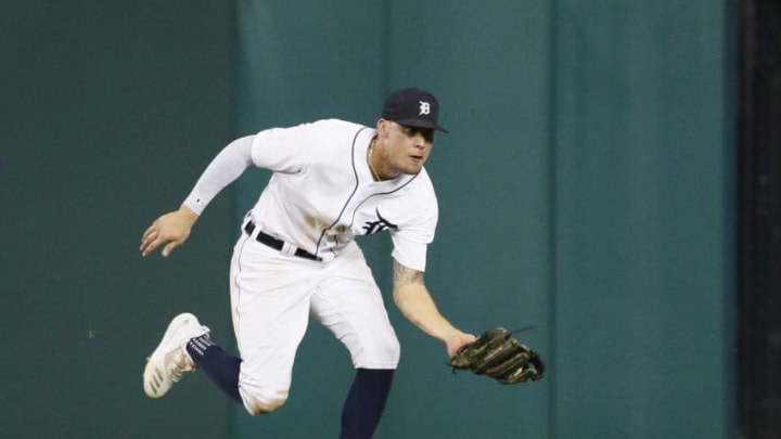 DETROIT, MI - AUGUST 5: Center fielder JaCoby Jones #21 of the Detroit Tigers catches a fly ball hit by Yolmer Sanchez of the Chicago White Sox during the fifth inning at Comerica Park on August 5, 2019 in Detroit, Michigan. (Photo by Duane Burleson/Getty Images)