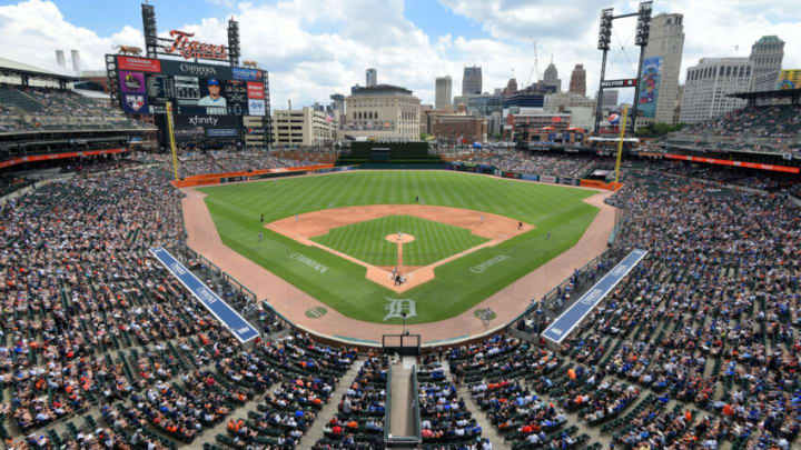 DETROIT, MI - JUNE 12: A general view of Comerica Park during the game between the Toronto Blue Jays and the Detroit Tigers at Comerica Park on June 12, 2022 in Detroit, Michigan. The Blue Jays defeated the Tigers 6-0. (Photo by Mark Cunningham/MLB Photos via Getty Images)