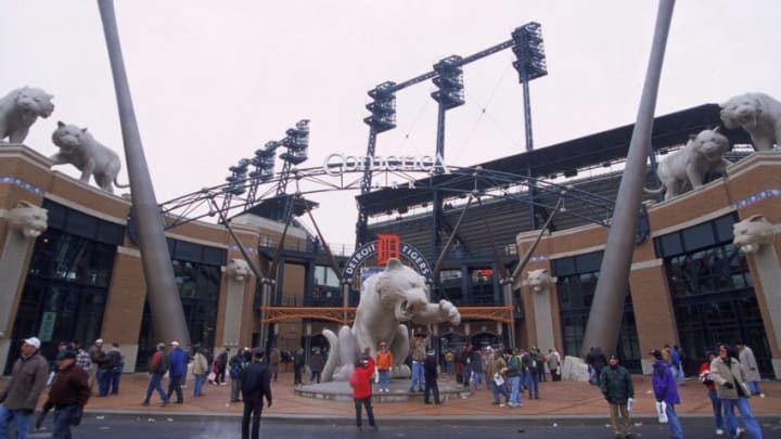 11 Apr 2000: An exterior shot of Comerica Park during its opening day before the game between the Seattle Mariners and the Detroit Tigers in Detroit, Michigan. The Tigers defeated the Mariners 5-2. Mandatory Credit: Harry How /Allsport