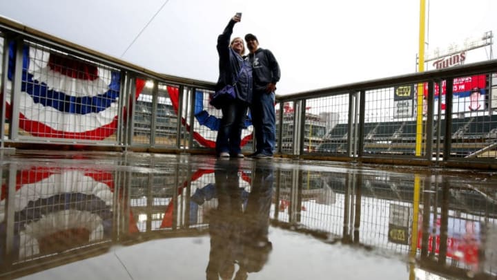 MINNEAPOLIS, MN - OCTOBER 1: Minnesota Twins fans take a selfie before the start of the last baseball game of the regular season between the Minnesota Twins and the Detroit Tigers on October 1, 2017 at Target Field in Minneapolis, Minnesota. (Photo by Andy King/Getty Images)