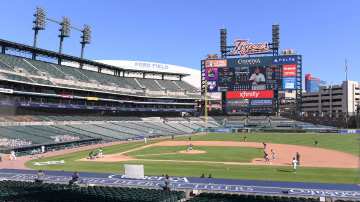 A general view of Comerica Park during the game between the Indians and the Tigers on September 20, 2020. (Photo by Mark Cunningham/MLB Photos via Getty Images)