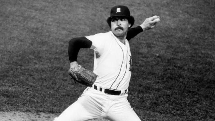 Detroit Tigers' Willie Hernandez pitches in Game 3 of the World Series at Tiger Stadium, Oct. 12, 1984.Willie Hernandez