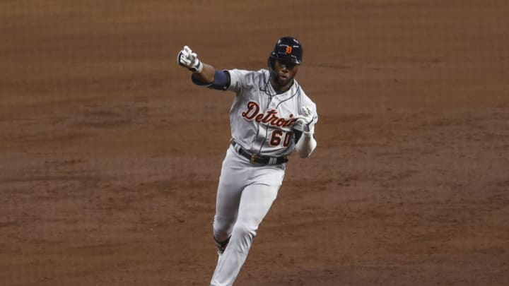 Apr 12, 2021; Houston, Texas, USA; Detroit Tigers center fielder Akil Baddoo (60) rounds the bases after hitting a home run during the third inning against the Houston Astros at Minute Maid Park. Mandatory Credit: Troy Taormina-USA TODAY Sports