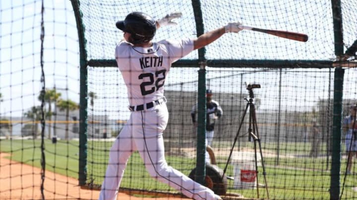 Detroit Tigers infield prospect Colt Keith takes batting practice.