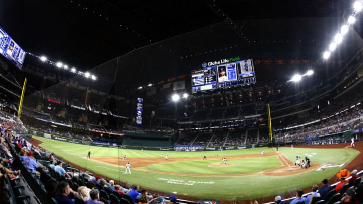 ARLINGTON, TX - SEPTEMBER 13: Cristian Javier #53 of the Houston Astros pitches against Leody Taveras #3 of the Texas Rangers in the fourth inning at Globe Life Field on September 13, 2021 in Arlington, Texas. (Photo by Ron Jenkins/Getty Images)