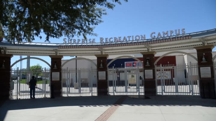 Mar 15, 2020; Surprise, Arizona, USA; A general view at Surprise Stadium following the cancellation of spring training games due to concerns over the COVID-19 coronavirus. Mandatory Credit: Joe Camporeale-USA TODAY Sports
