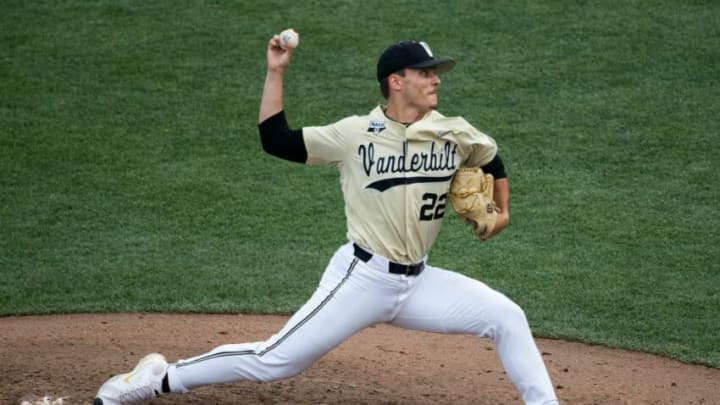 The Texas Rangers 2021 top draft pick Jack Leiter waits to throw