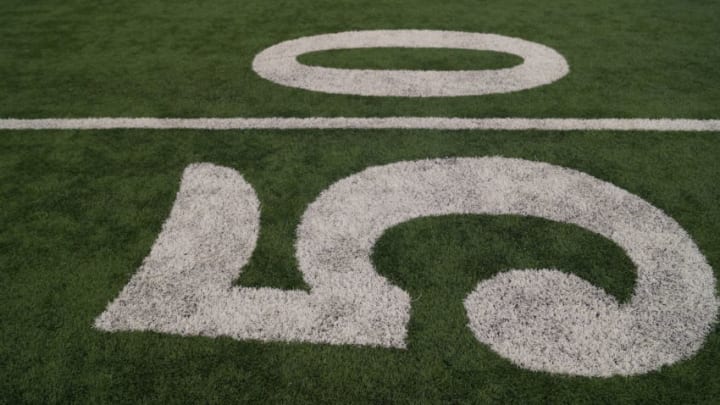 The 50 yard line inside the Dolphins practice bubble. - image by Brian Miller