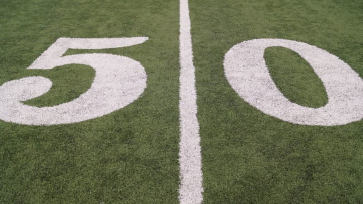 The 50 yard line inside the Dolphins practice bubble - image by Brian Miller