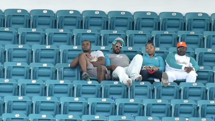 MIAMI, FL – SEPTEMBER 29: Miami Dolphins fans sit in the upper deck during the fourth quarter of the game against the Los Angeles Chargers at Hard Rock Stadium on September 29, 2019 in Miami, Florida. (Photo by Eric Espada/Getty Images)