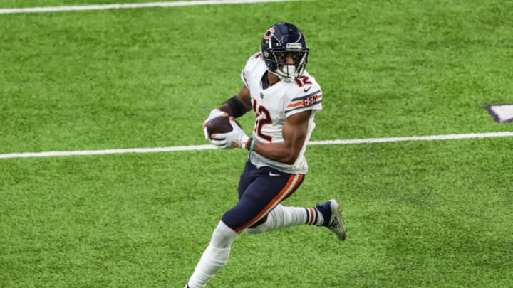 Dec 20, 2020; Minneapolis, Minnesota, USA; Chicago Bears wide receiver Allen Robinson (12) runs with the ball during the fourth quarter against the Minnesota Vikings at U.S. Bank Stadium. Mandatory Credit: Brace Hemmelgarn-USA TODAY Sports