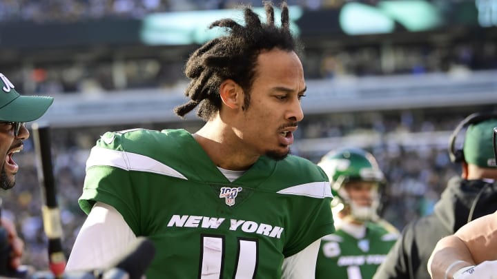 EAST RUTHERFORD, NEW JERSEY – DECEMBER 22: Robby Anderson #11 of the New York Jets celebrates a touchdown reception against the Pittsburgh Steelers at MetLife Stadium on December 22, 2019, in East Rutherford, New Jersey. (Photo by Steven Ryan/Getty Images)