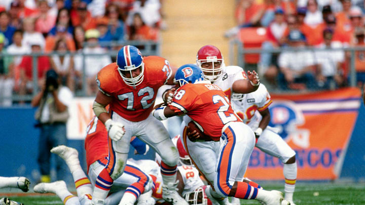 Bobby Humphrey of the Denver Broncos carries the ball against the News  Photo - Getty Images