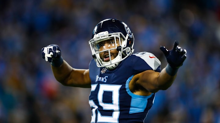 NASHVILLE, TN – DECEMBER 6: Wesley Woodyard #59 of the Tennessee Titans celebrates a sack during the first quarter of their game against the Jacksonville Jaguars at Nissan Stadium on December 6, 2018 in Nashville, Tennessee. (Photo by Wesley Hitt/Getty Images)