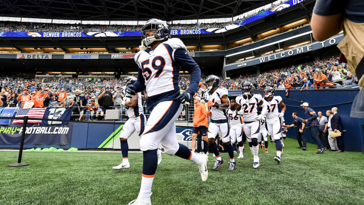 SEATTLE, WASHINGTON – AUGUST 08: Malik Reed #59 of the Denver Broncos runs onto the field before the preseason game against the Seattle Seahawks at CenturyLink Field on August 08, 2019 in Seattle, Washington. (Photo by Alika Jenner/Getty Images)