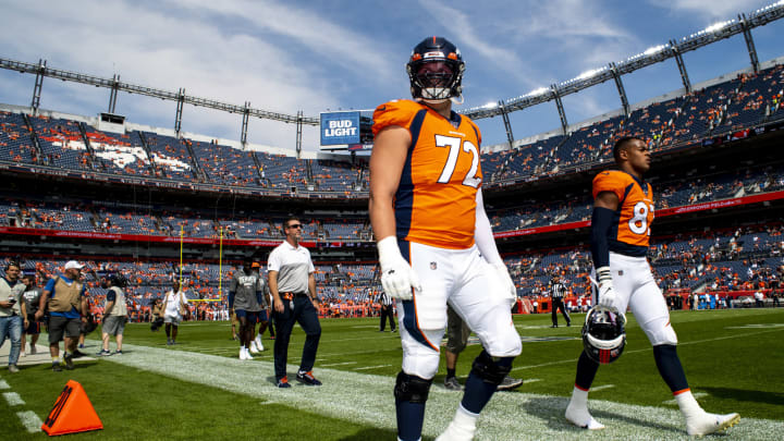 DENVER, CO – SEPTEMBER 15: Garett Bolles #72 of the Denver Broncos walks off the field prior to taking on the Chicago Bears at Empower Field at Mile High on September 15, 2019 in Denver, Colorado. (Photo by Timothy Nwachukwu/Getty Images)