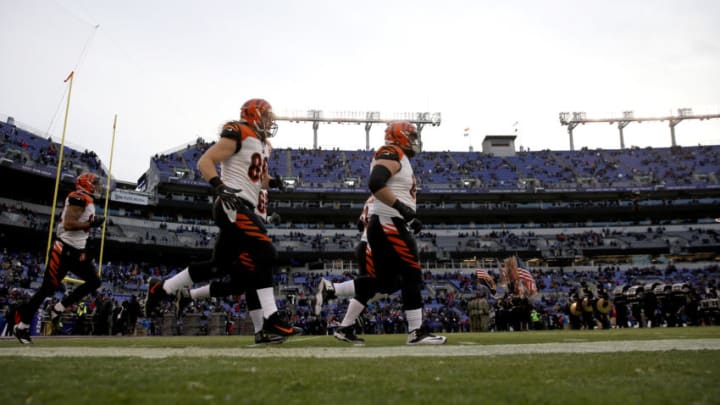 BALTIMORE, MD - DECEMBER 31: Members of the Cincinnati Bengals take the field before the start of their game against the Baltimore Ravens at M&T Bank Stadium on December 31, 2017 in Baltimore, Maryland. (Photo by Rob Carr/Getty Images)