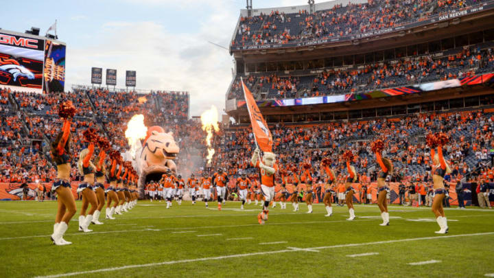DENVER, CO - AUGUST 31: Denver Broncos mascot Miles leads the Denver Broncos onto the field before a Preseason game before a preseason NFL game between the Denver Broncos and the Arizona Cardinals at Sports Authority Field at Mile High on August 31, 2017 in Denver, Colorado. (Photo by Dustin Bradford/Getty Images)