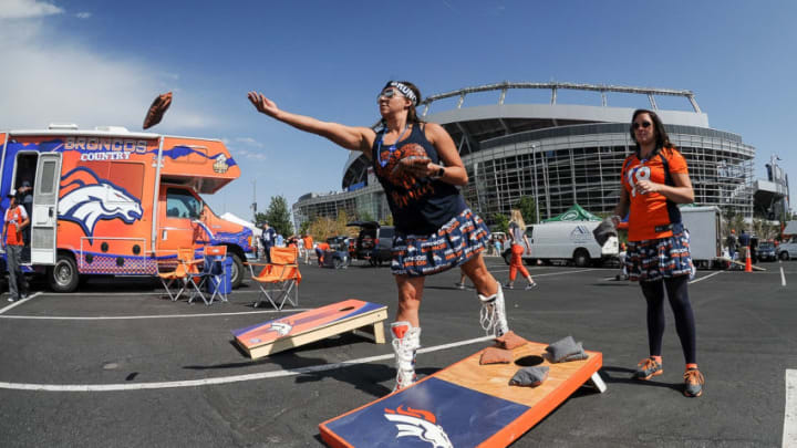 DENVER, CO - SEPTEMBER 17: Denver Broncos fans play a game before the Denver Broncos play against the Dallas Cowboys at Sports Authority Field at Mile High on September 17, 2017 in Denver, Colorado. (Photo by Dustin Bradford/Getty Images)