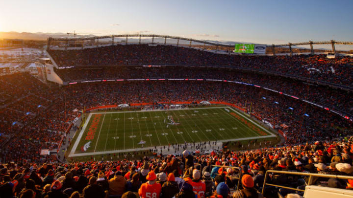 DENVER, CO - DECEMBER 29: A general view of the stadium as the Denver Broncos drive against the Oakland Raiders while the sun sets during the third quarter at Empower Field at Mile High on December 29, 2019 in Denver, Colorado. The Broncos defeated the Raiders 16-15. (Photo by Justin Edmonds/Getty Images)