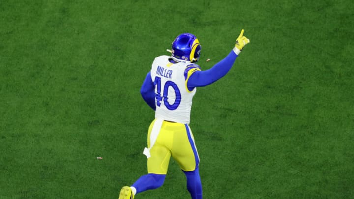 INGLEWOOD, CALIFORNIA - FEBRUARY 13: Von Miller #40 of the Los Angeles Rams reacts in the second half during Super Bowl LVI at SoFi Stadium on February 13, 2022 in Inglewood, California. The Los Angeles Rams defeated the Cincinnati Bengals 23-20. (Photo by Gregory Shamus/Getty Images)