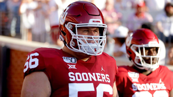 OU’s Creed Humphrey (56) walks to the field before the 2019 season opener against Houston at Gaylord Family-Oklahoma Memorial Stadium in Norman.creed